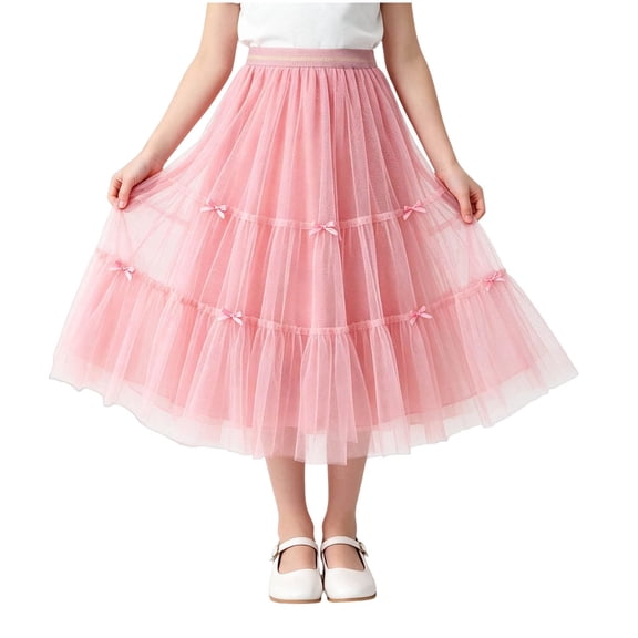 Amzcrzy Girls Tulle Skirt Flowy Mesh Midi Skirt Elastic Waist A Line Tutu for 3-13Y Girls Solid Color Princess Long Skirts for Daily Holiday Party @6 3-4 Years