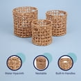 thumbnail image 6 of happimess BSK2033A-3SET Lasuna Coastal Bohemian Water Hyacinth Handwoven Checker Weave Nesting Baskets with Handles, Natural (Set of 3), 6 of 6