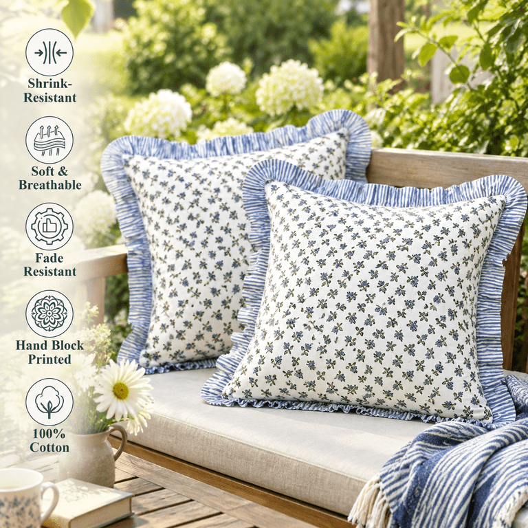 Blossoms Block Print Ruffleow Covers 20x20 Inch Set Of 2 - Walmart.com
