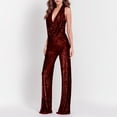 thumbnail image 2 of DHFJKG Sequin Jumpsuits For Women Shiny Deep V Neck Halter Sexy Straight Leg Trousers Nightclub Party Wear One Piece Outfits Stylish Onesie, 2 of 6