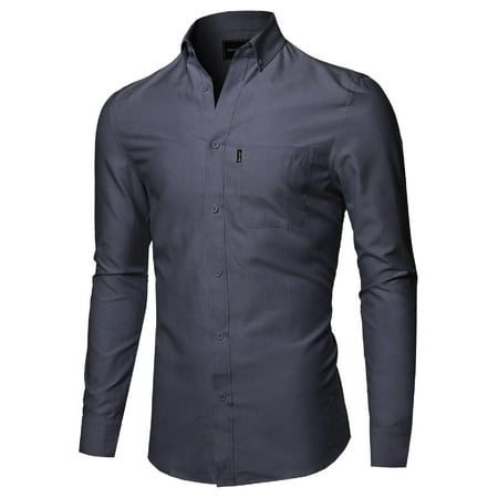 FashionOutfit Men's Basic Button Down Collar Chambray Long Sleeve