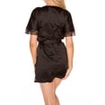thumbnail image 2 of Satin Lace Trim Robe Short Kimono Style Wrap Sleepwear with Belt, 2 of 2