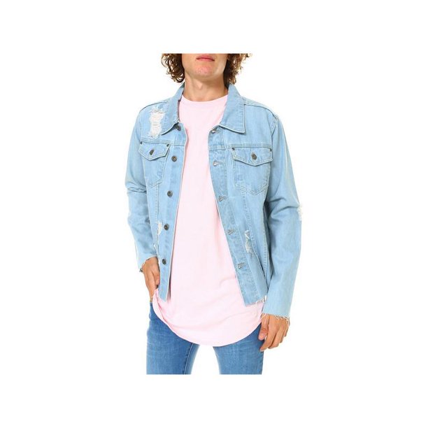 Hawks Bay Men's Distressed Ripped Raw Hem Cropped Denim Jacket Light