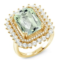 Gem Stone King 18K Yellow Gold Plated Silver Green Prasiolite Ring for Women (7.20 Cttw, Gemstone Birthstone, Available in Size 5, 6, 7, 8, 9)