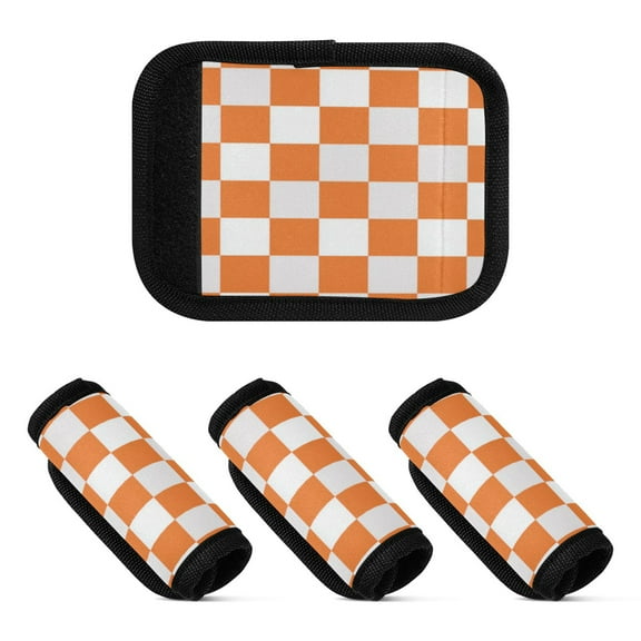 Luggage Handle Wrap for Suitcase 4-Pack Includes Back Information Card Orange Checkerboard