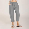 thumbnail image 2 of Women Pants Capris Wide Leg Pants Casual With Pockets Lightweight High Waisted Adjustable Tie Knot Loose Mid-Calf Length Trousers Female Trousers Jogging Sports Stylish, 2 of 5