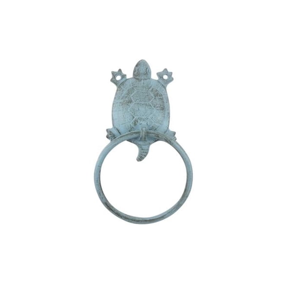 Handcrafted Model Ships K-9048-T-solid-light-blue 8 x 1 x 5 in. Rustic Light Blue Cast Iron Decorative Turtle Towel Holder