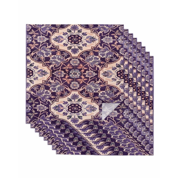 nqOlkjepod Purple Boho Cloth Napkins Set of 8 Reusable Dinner Napkins, Farmhouse Ethnic Abstract Floral Pattern Cocktail Napkin Washable Table Napkins for Wedding/Holiday Party/Baby Shower 20"x20"