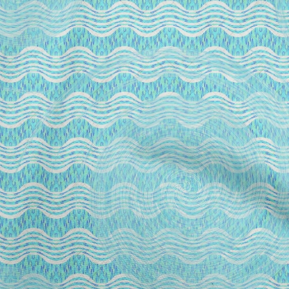 oneOone Cotton Poplin Aqua Blue Fabric Stripes Wave Sewing Fabric By The Yard Printed Diy Clothing Sewing Supplies 42 Inch Wide