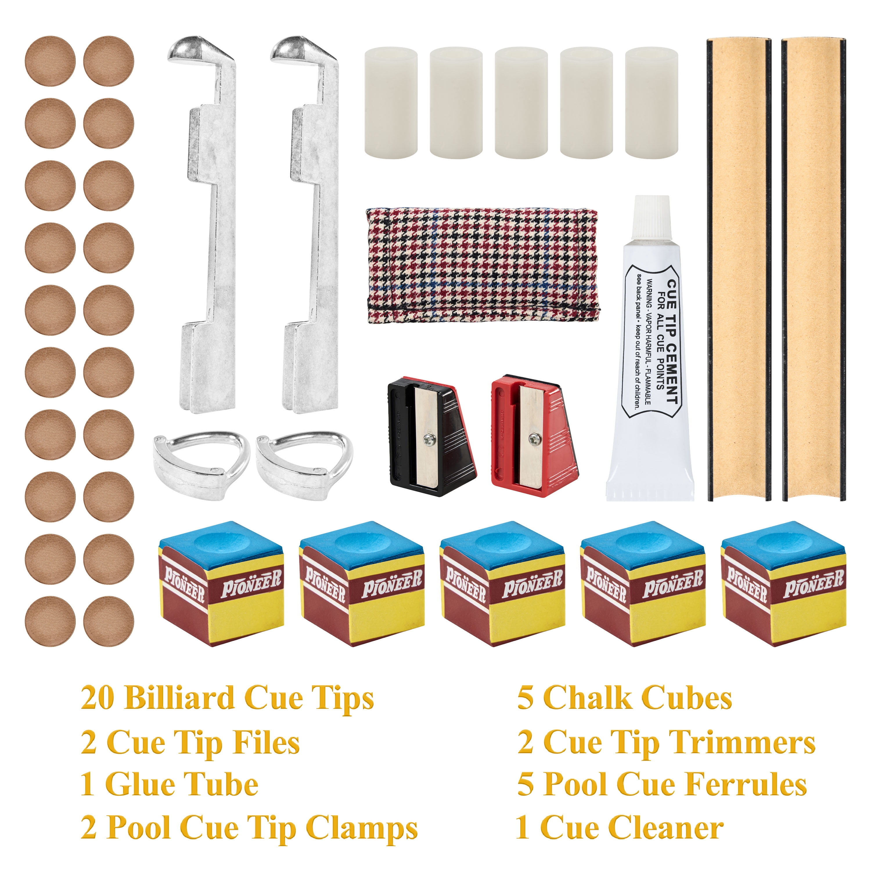 Barrington Billiards 38-Piece Pool Cue Tip Repair Kit with 13mm Cue Tips and Repair Tools