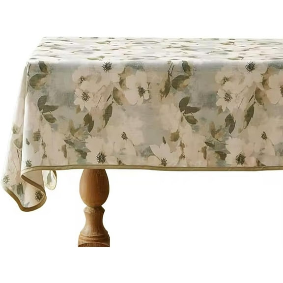 Fennco Styles Spring Blossom Print Tablecloth 56"W x 56"L - Beige Wrinkle-Free, Heat-Resistant Washable Table Cover for Everyday Use, Holidays, and Indoor Outdoor Events