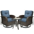 thumbnail image 3 of SHGJ&SOFT 3 Piece Patio Furniture Set, 2 Outdoor Swivel Rocking Chairs with Side Table, Thick Cushions Wicker Glider Chairs, All-Weather Brown Rattan Bistro Set for Porch, Deck, Pool (Blue), 3 of 13
