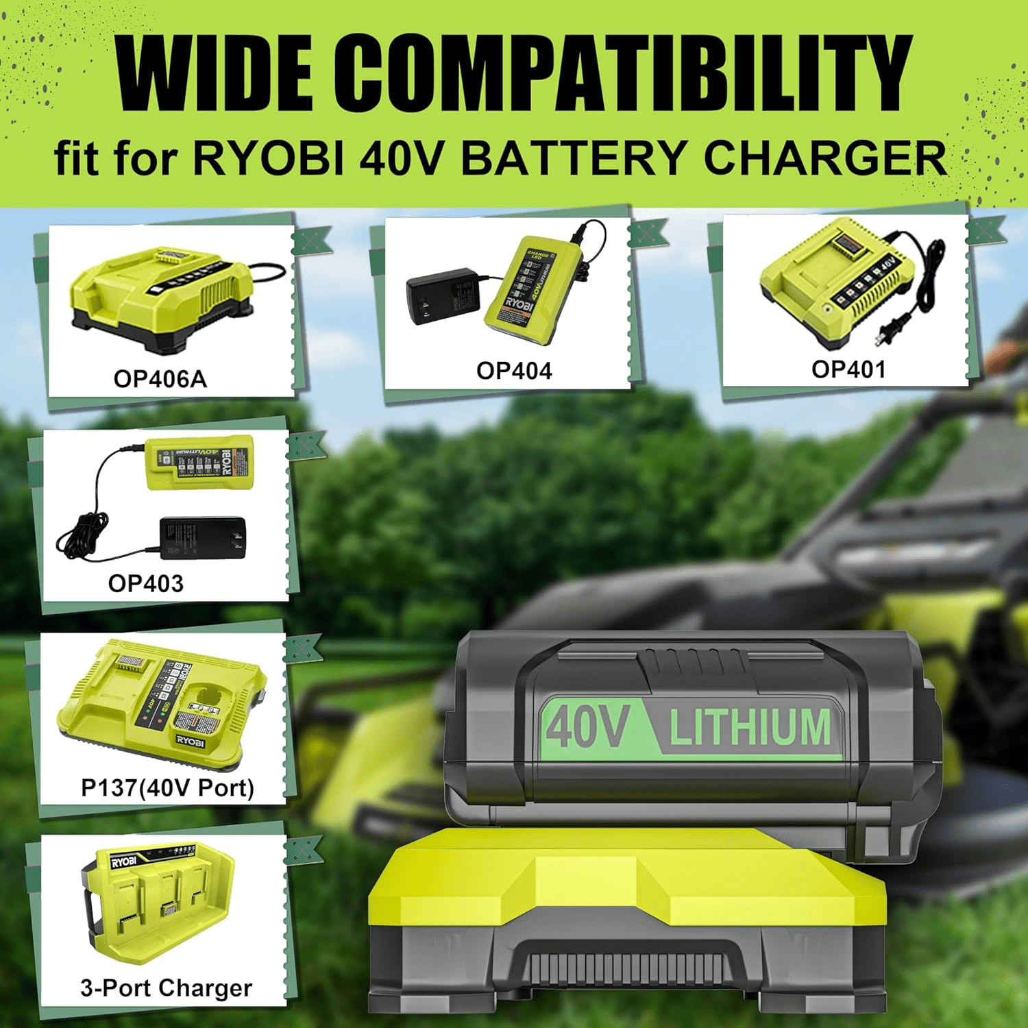 6.0Ah 40V Battery fit for Ryobi 40-Volt Battery Power Tools Replacement Compatible with Ryobi 40V Battery OP40601 OP40602 OP4050 OP40501 OP4040 OP40401 OP4030 OP40301 OP4026