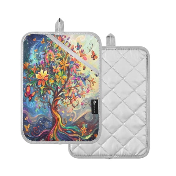2 Pcs Pot Holders Sets Oven Mitts Square potholders Oven Hot Pads Heat Resistant for Kitchen Cooking Baking 7"x9.8" A Whimsical Tree