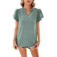 thumbnail image 4 of Lucakuins Blusa de manga corta de verano para mujer, cuello en V recortado Color sólido Casual Party Street Summer Shirt Tops Lucakuins moda, 4 of 7