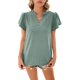thumbnail image 4 of Lucakuins Blusa de manga corta de verano para mujer, cuello en V recortado Color sólido Casual Party Street Summer Shirt Tops Lucakuins moda, 4 of 7