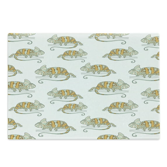 Reptile Cutting Board, Colorful Chameleon with Lines Tropical Wild Life Creature Camouflage Beast, Decorative Tempered Glass Cutting and Serving Board, Large Size, Multicolor, by Ambesonne