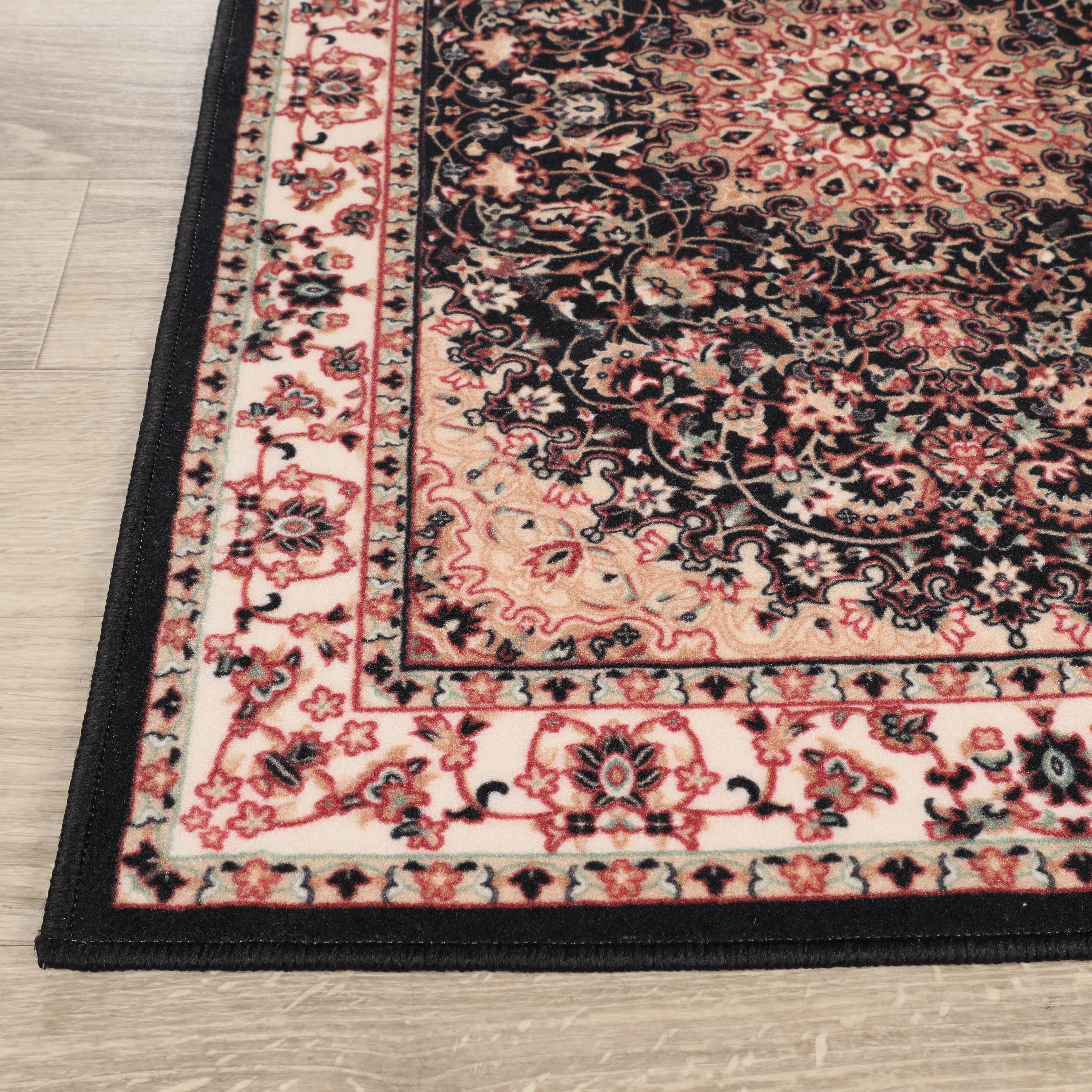 Superior Chatou Floral Medallion Washable Indoor Area Rug, 12' x 15', Black - Ivory