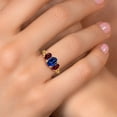 thumbnail image 4 of Gem Stone King 18K Yellow Gold Plated Silver Blue Created Sapphire and Red Rhodolite Garnet Filigree Style 3 Stone Ring for Women (2.60 Cttw, Oval 8X6MM and 6X4MM) (Size 6), 4 of 6