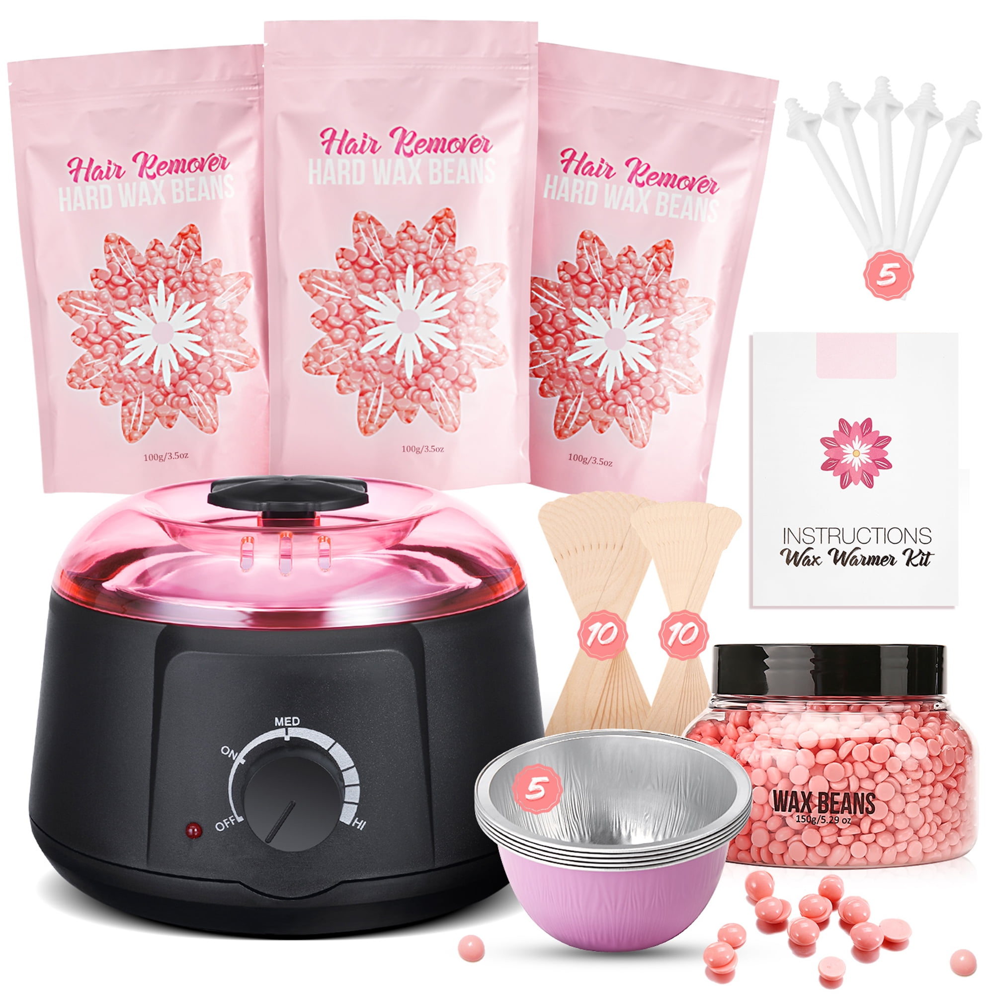 Waxing Kit, Wax Warmer for Hair Removal with 4 Hard Wax Beads, At Home