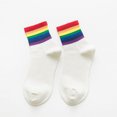 thumbnail image 2 of Unisex Rainbow Striped Crew Socks Soft Breathable Mid Calf Socks Colorful Ribbed Cuff Fashion Casual Socks for Men Women Daily Street Holiday Outfit,1 Pair, 2 of 4
