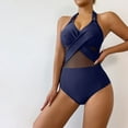 thumbnail image 7 of Womens Swimsuits Tummy Control V Neck Mesh Swimsuit Fashion Bikini Bathing Suit Navy,XL, 7 of 7