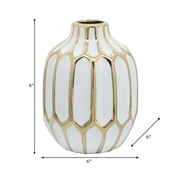 Sagebrook Home Elegant Ceramic Vase for Living Room and Home Accent - Modern Flower Vase for Room, Bedroom, and Office - 8, White & Gold
