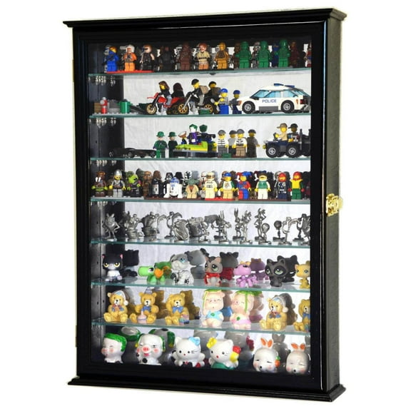 7 Adjustable Shelves Mirror Back Mini Figures / Miniatures / Figurines Display Case Cabinet