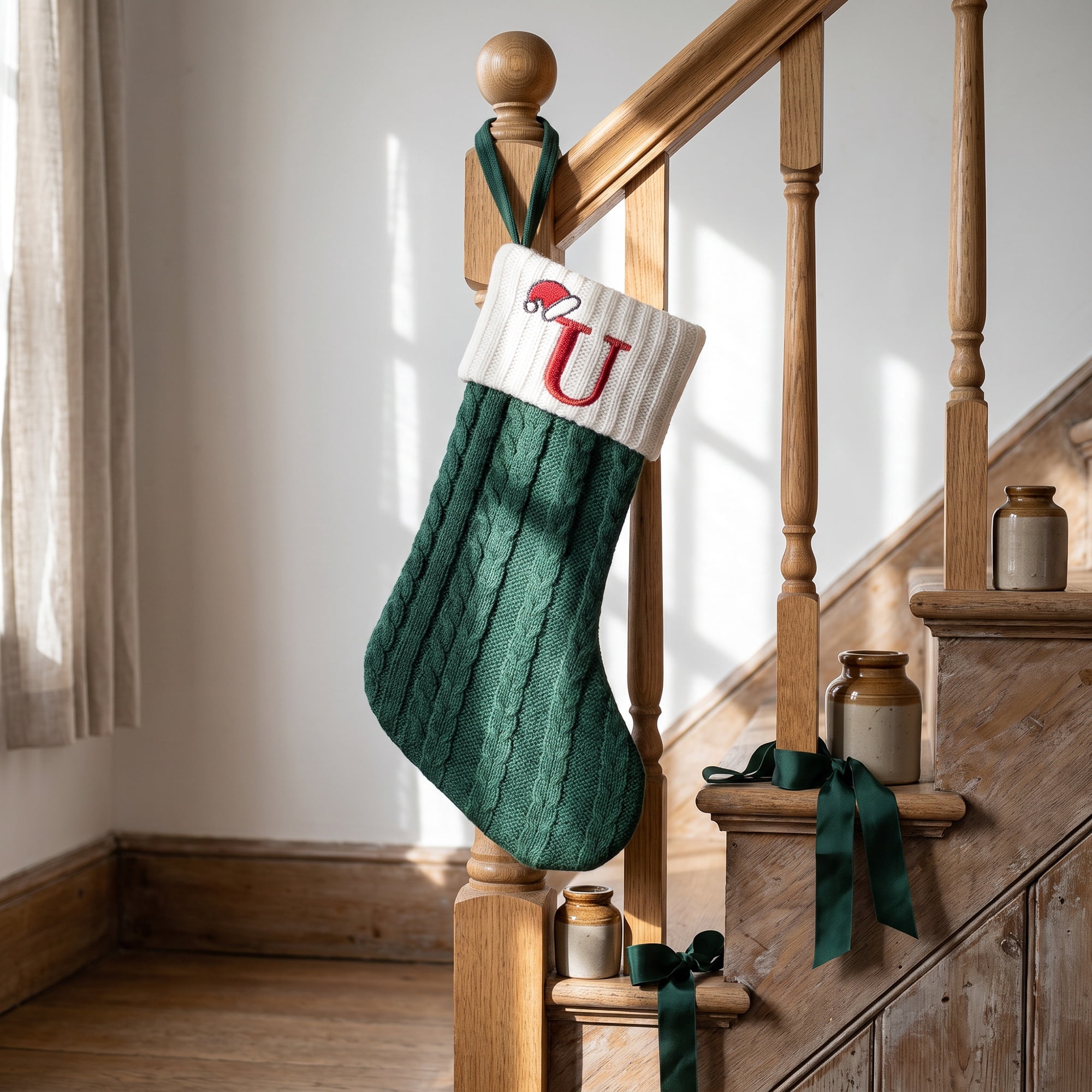 Unique Bargains Christmas Luxury Grand Hearth Accent Stocking Green Letter U 8"