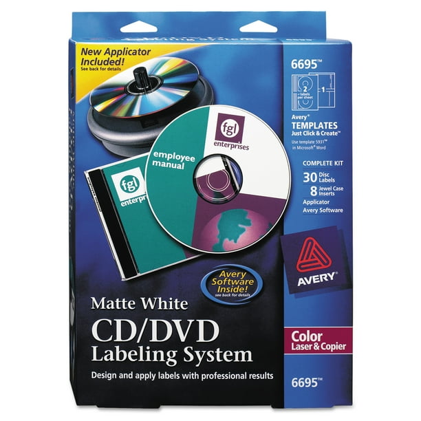Avery CD/DVD Design Labeling Kits, Matte White, 30 Laser Labels and 8