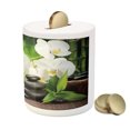 thumbnail image 3 of Spa Piggy Bank, Stones with Orchid and Candles Green Plants at the Background Print, Ceramic Coin Bank Money Box for Cash Saving, 3.6" X 3.2", White Green and Black, by Ambesonne, 3 of 4