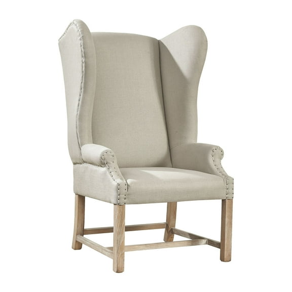 Lisbon Linen & Oak Wingback Armchair with Exposed Nailheads