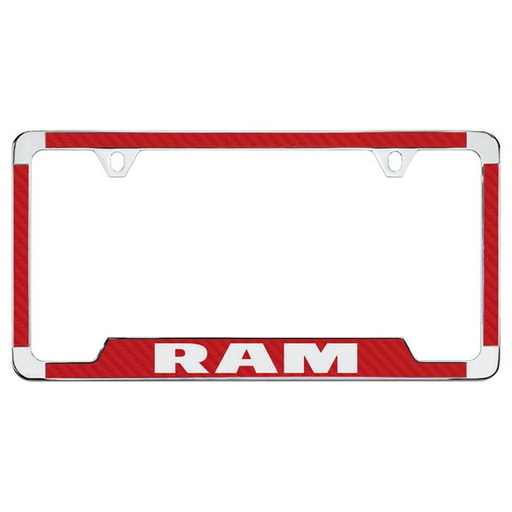 Ram Wordmark Red Carbon Fiber Inlay Zinc Metal License Frame Holder 2 Hole