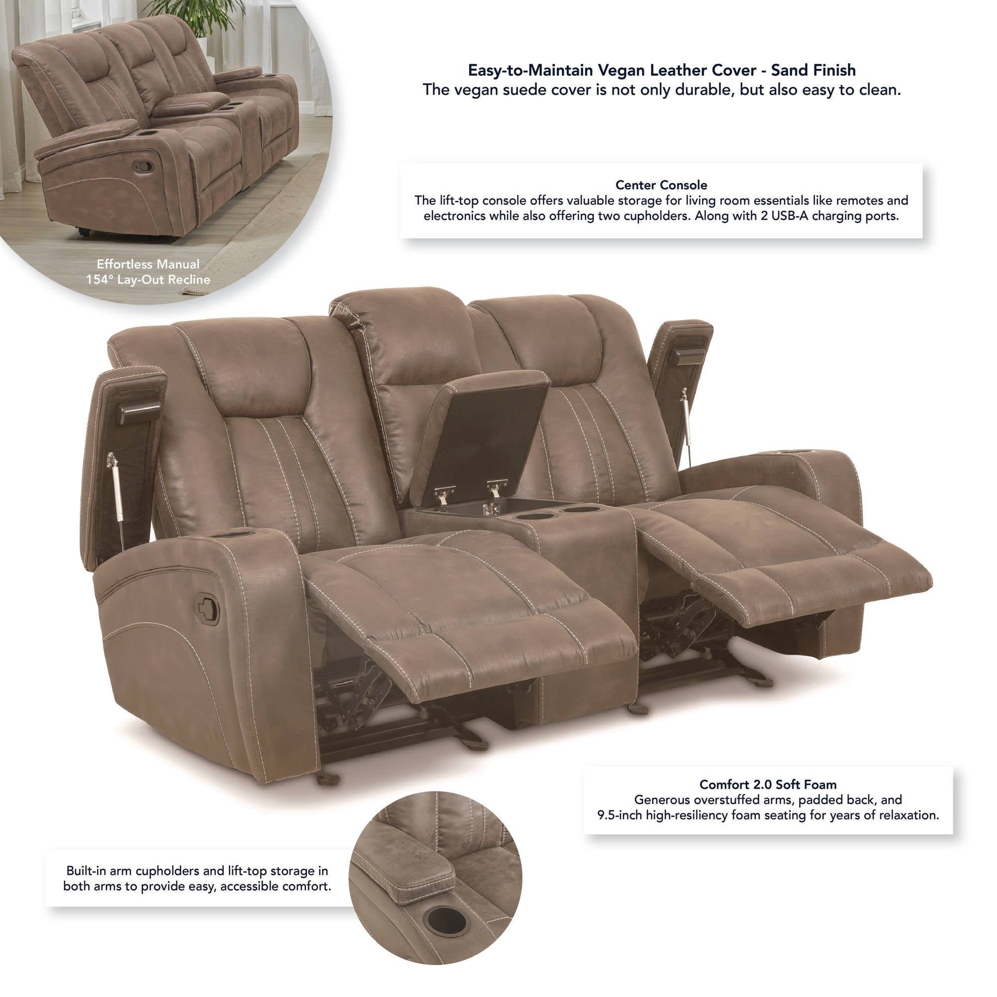 Steve Silver Marlow Sand Faux Suede Manual Reclining Loveseat