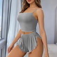 thumbnail image 5 of 2 Piece Pajamas Set for Women Ribbed Spaghetti Strap Camisole Crop Top High Cut Slit Shorts Sleepwear Outfits (S, Gray), 5 of 8