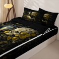 thumbnail image 3 of Homewish Spooky Skull Skeleton Zipper Full Size Comforter Sets with Fitted Sheet and 2 Pillowcases,Goth Halloween Zipper Bedding Set,Yellow,Black Reversible,4pcs, 3 of 8