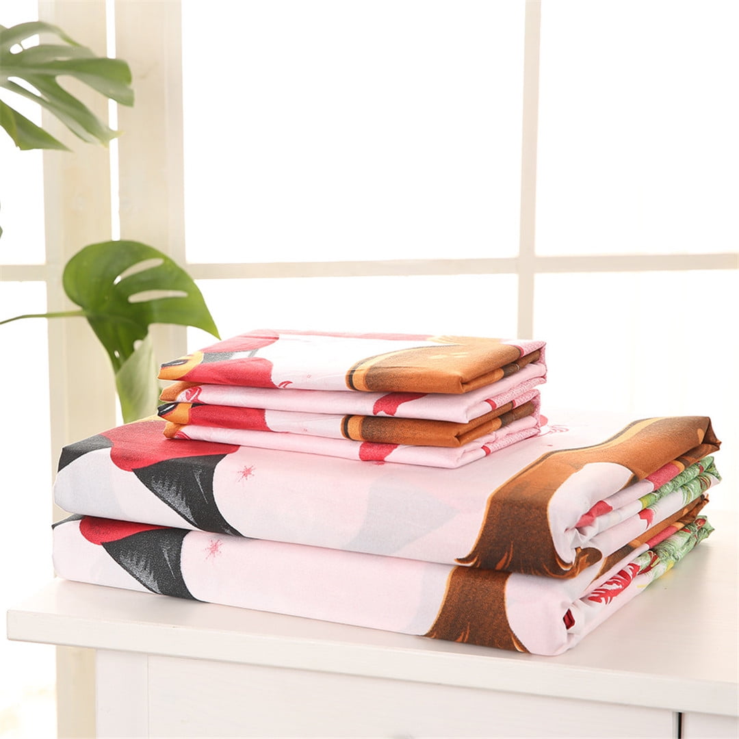 Green Essen 4 Pieces Bedding Set King Size Christmas Duvet Cover Quilt Cover Flat Sheet Pillowcases Red Christmas Decor Cartoon Santa Claus