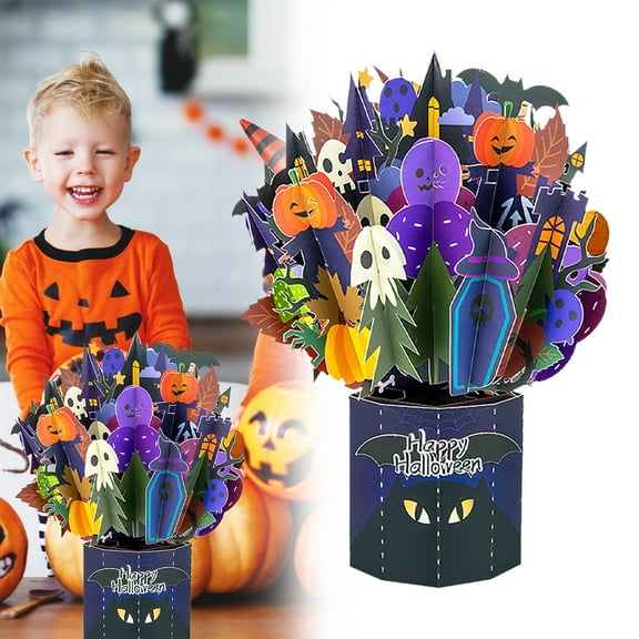 HavenCraft Halloween 3D Greeting Card Trick Or Treat Card Halloween Card Up Trick or 3D Birthday Greeting Card Multi-color