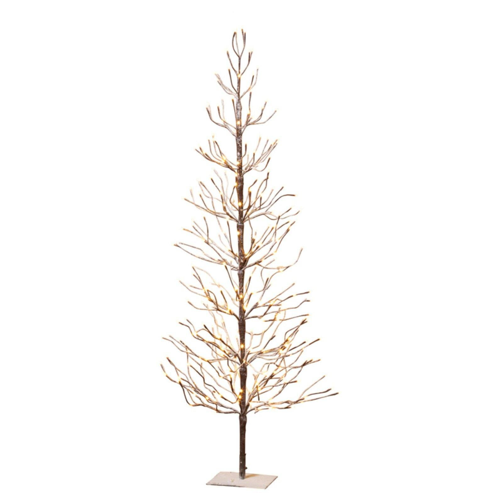 Snowy Brown Birch Christmas Twig Tree 60cm Tall-24 Warm White LED Lights 