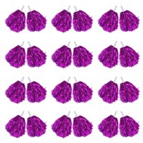 CUGBO 24Pcs Cheerleading Pom Poms, Handle Metallic Foil Flower Ribbons for Dance Sports Game Party (Hot Pink)