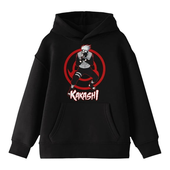 Bioworld Naruto Grayscale Kakashi Boy's Black Sweatshirt-Medium