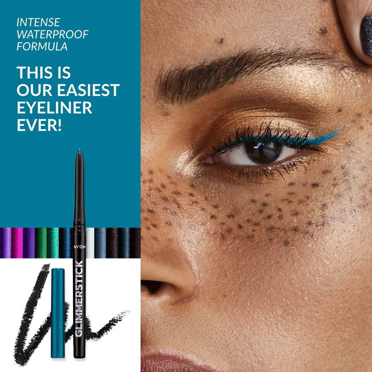 Avon Ultra Colour Glimmerstick Retractable Diamonds Eyeliner, TEAL SPARKLE, Waterproof & Smudge-Proof Shimmer Eye Makeup, SET OF 3, 0.012 oz / 0.35 g Each