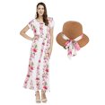 thumbnail image 1 of Robe Maxi Simple Hawaïenne pour Femme à Manches Cap Luau m et Chapeau Assorti Hibiscus Rose Blanc, 1 of 5