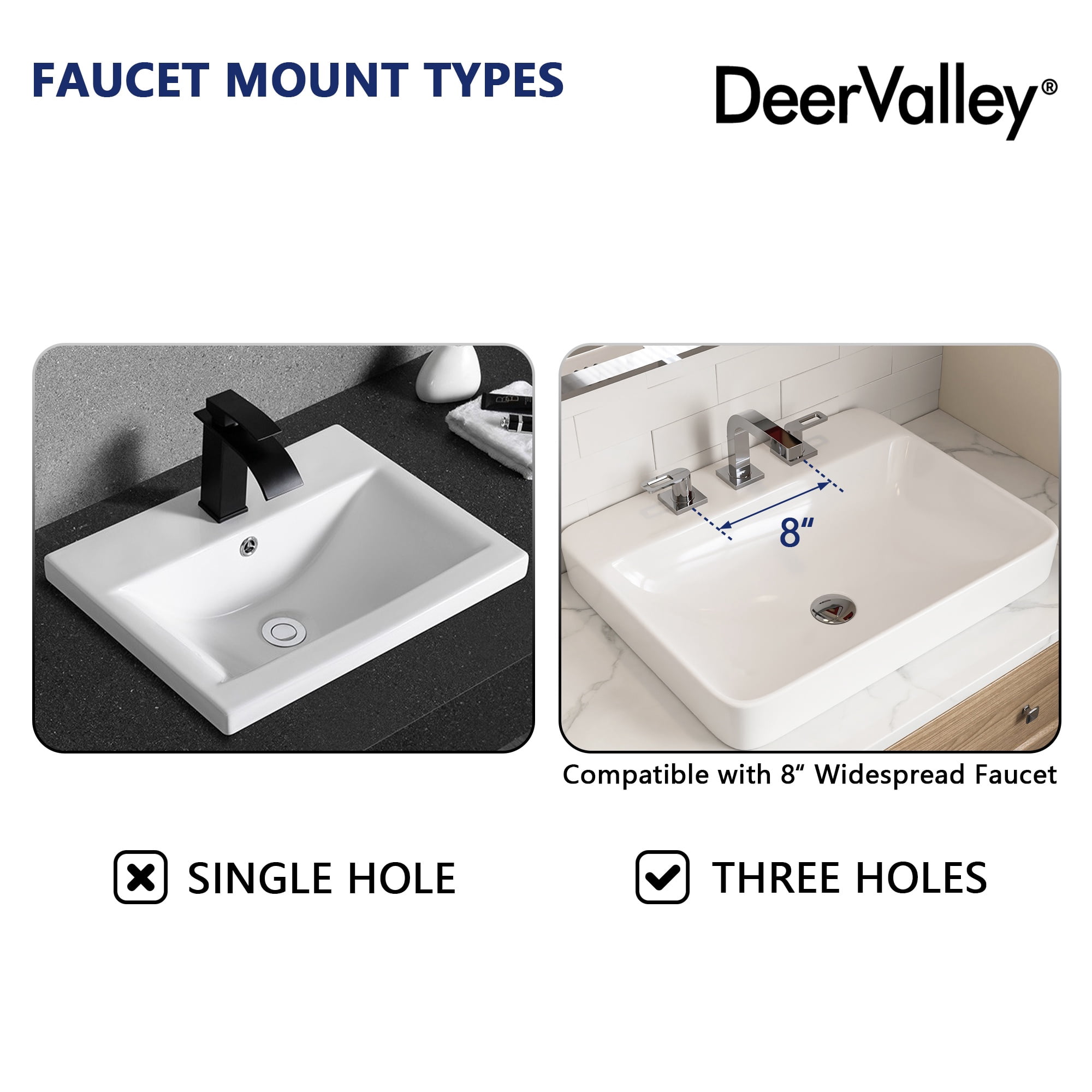 DV-1DS0121 DeerValley 23.82" L x 18.9" W x 6.69" H White Rectangular Vitreous China Drop-in Bathroom Sink with Overflow