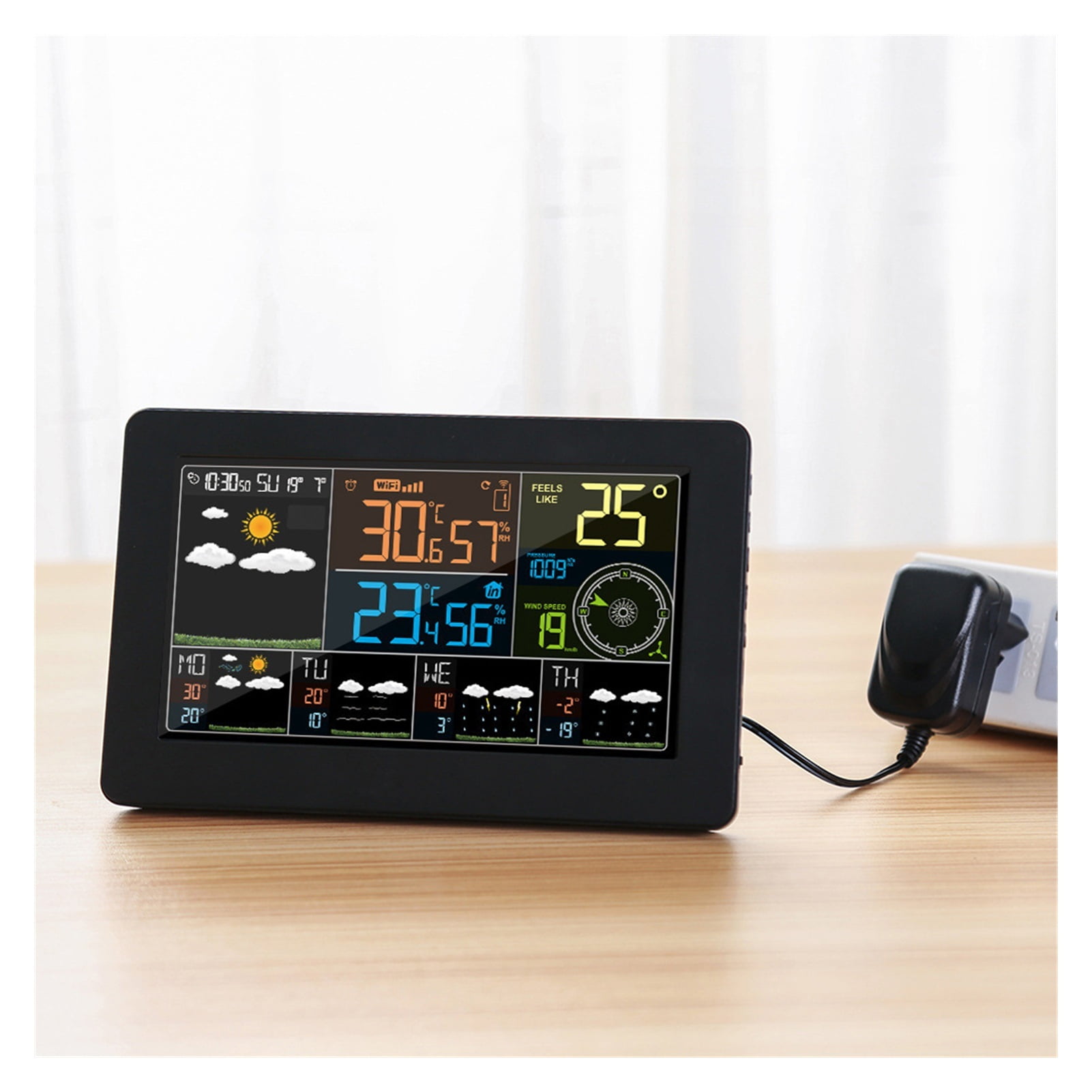 WIFI Weather Station Weather Clock Wireless Color Display Digital Temperature Humidity Monitor Indoor Outdoor ,Easy to Operate