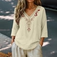 thumbnail image 2 of GZWYHT Embroidered Linen Tops for Women Gauze Cotton Blouse Muslin Shirt Women Linen Tunic Tops Gauze Tunic Shirts for Women Linen 3/4 Sleeve Tops Beige L, 2 of 9