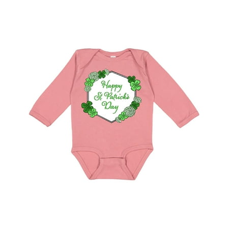 

Inktastic Happy St. Patrick s Day Clovers Gift Baby Boy or Baby Girl Long Sleeve Bodysuit