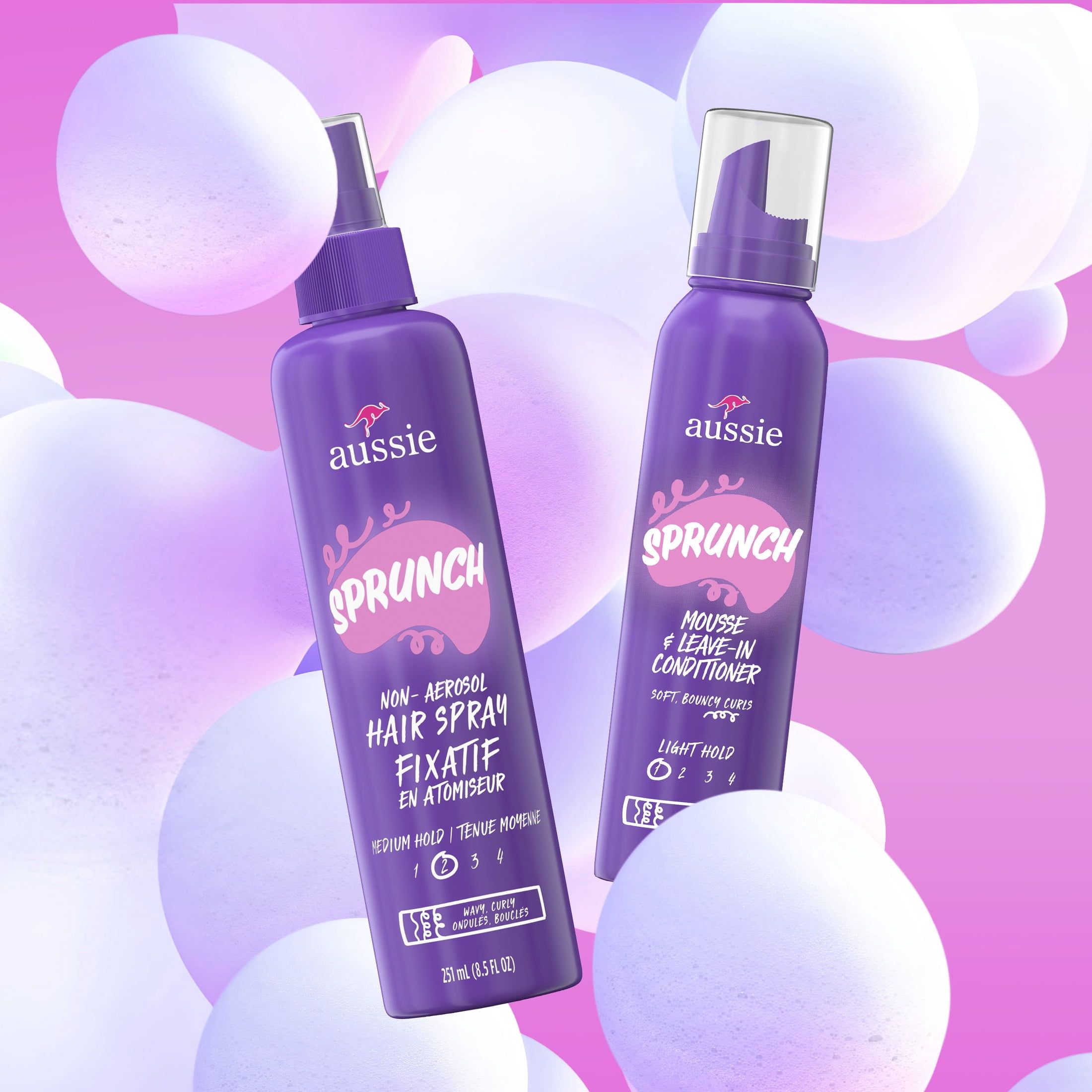 2 pack) Aussie Sprunch Non-Aerosol Hair Spray for Curly Hair and