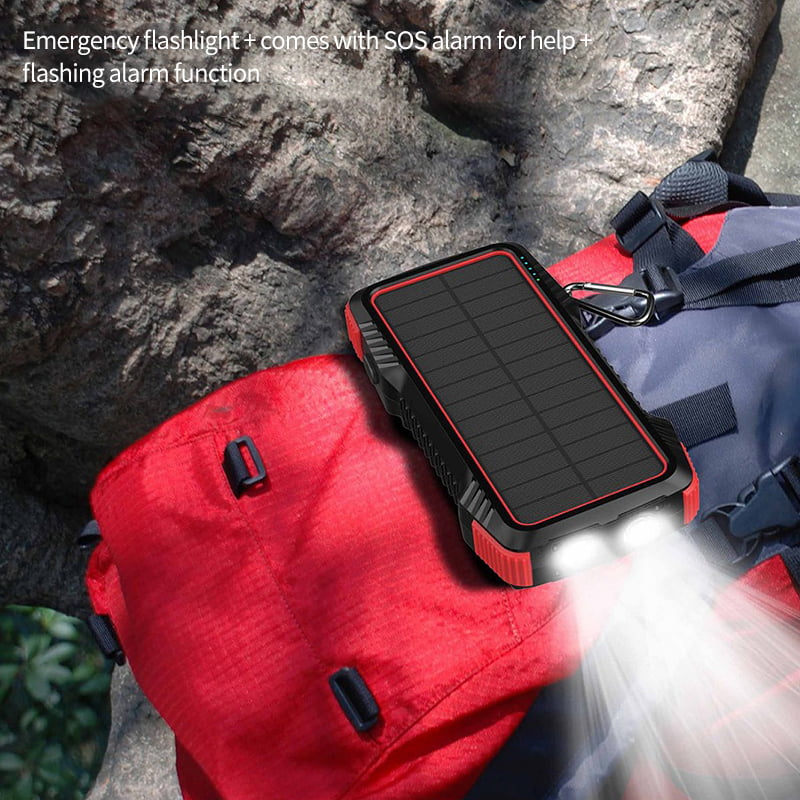 Solar Charger 16000mah Portable Charger with 5V/2.4A Output/Input,Solar Power Bank with 2 Input &2 Output External Battery Pack,Works for Smartphone