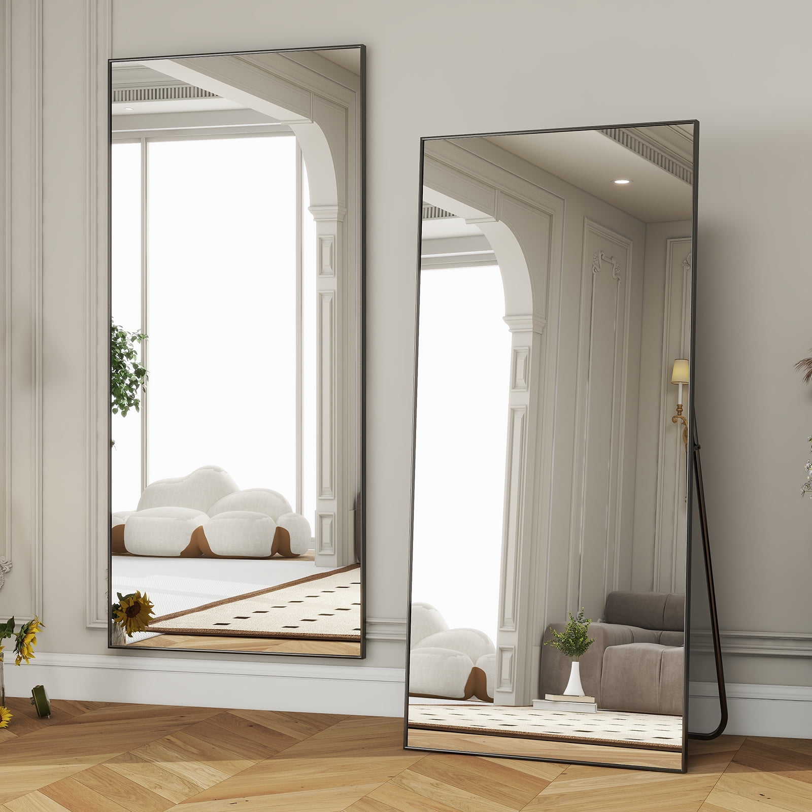 Anyrose 76"x 34" Full Length Mirror Rectangular Floor Standing Mirror Wall Mounted, Black